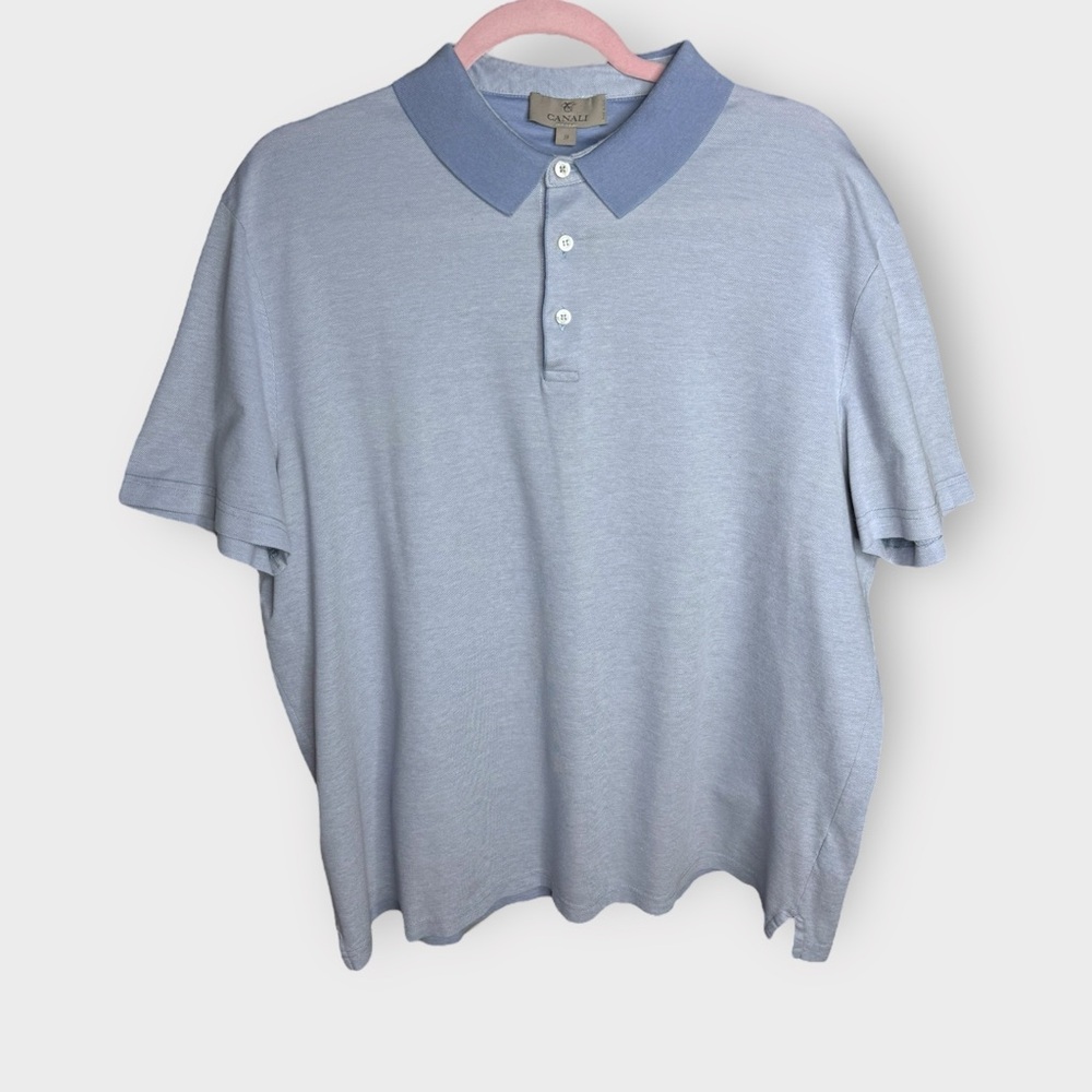Men's Canali Designer Two Toned Blue Casual Cotton Polo Shirt